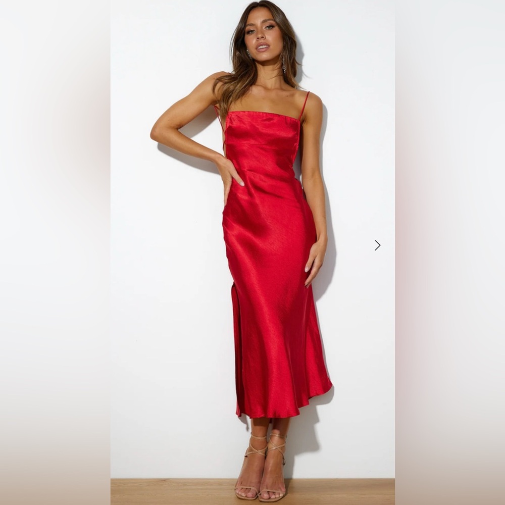 Hello Molly red satin midi dress